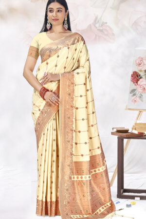 Divine Cream Color Fancy Silk Saree