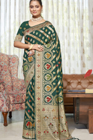 Soulful Dark Green Color Fancy Silk Saree