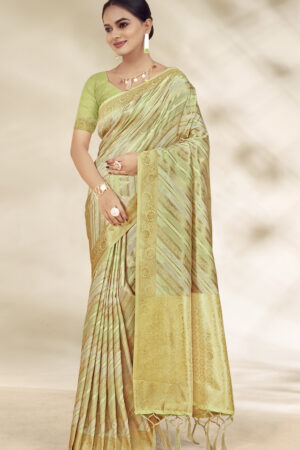 Charming Light Green Color Cotton Silk Saree