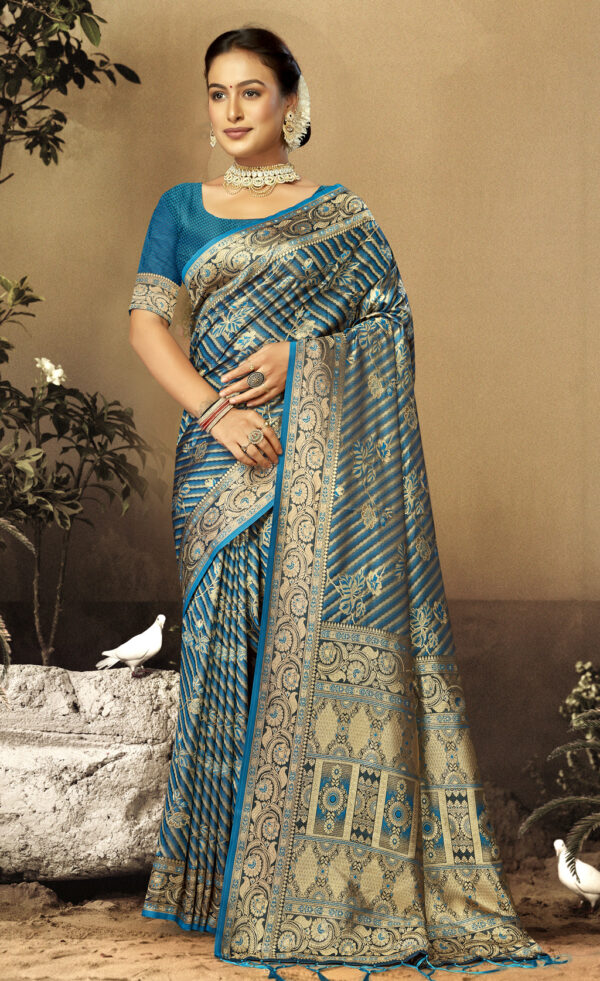 Gleaming Blue Color Satin Silk Saree