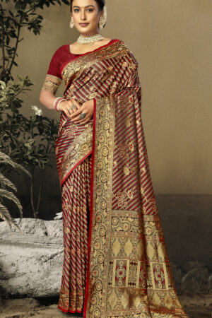 Gleaming Maroon Color Satin Silk Saree
