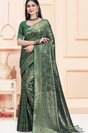 Dazzling Green Color Satin Silk Saree