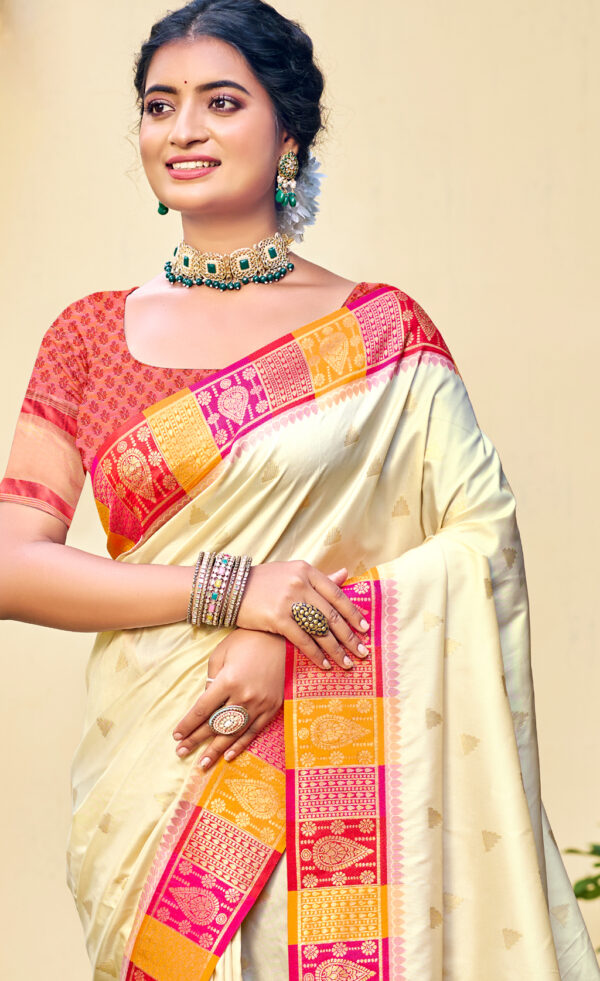 Blossom Cream Color Soft Silk Saree - Image 2