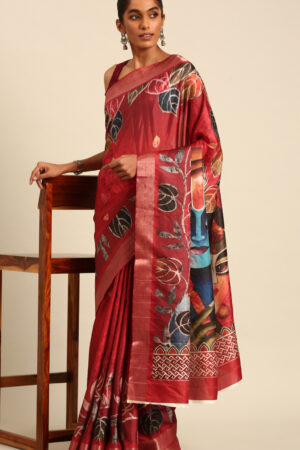 Amazing Red Color Cotton Printed Saree