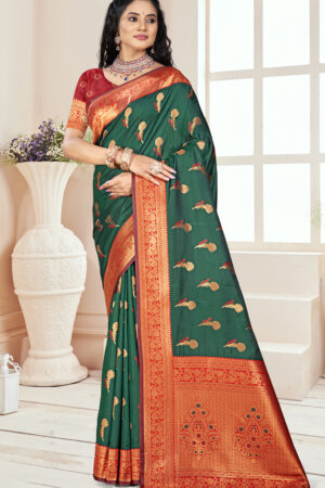 Adorable Bottle Green Color Soft Silk Saree