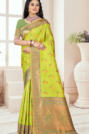 Adorable Parrot Green Color Silk Saree