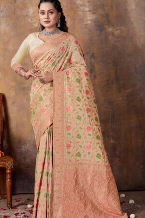 Admirable Cream Color Silk Saree