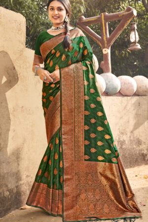 Classy Dark Green Color Pure Banarasi Silk Saree