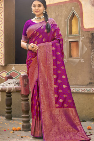 Classy Violet Color Pure Banarasi Silk Saree
