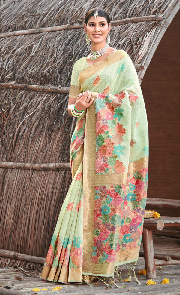 Delightful Green Color Cotton Saree