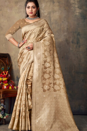 Superb Tan Color Organza Saree