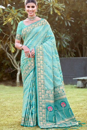 Trendy Sky Blue Color Silk Saree