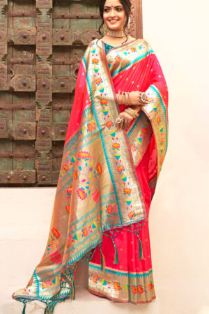 Traditional Pink Color Paithani Silk Saree