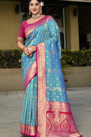 Admirable Sky Blue Color Pure Banarasi Silk Saree