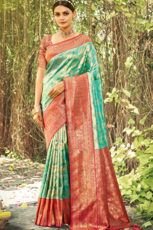 Trendy Sea Green Color Banarasi Silk Saree