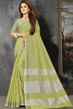Uniform Mhendi Color Linen Saree