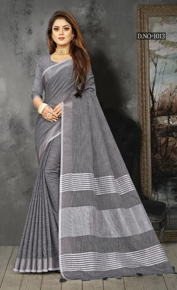Uniform Dark Grey Color Linen Saree