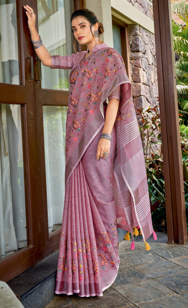 Compelling Purple Color Linen Saree