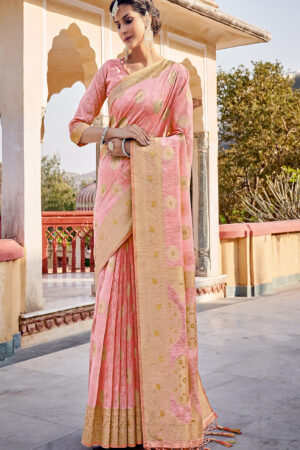 Special Pink Color Linen Saree