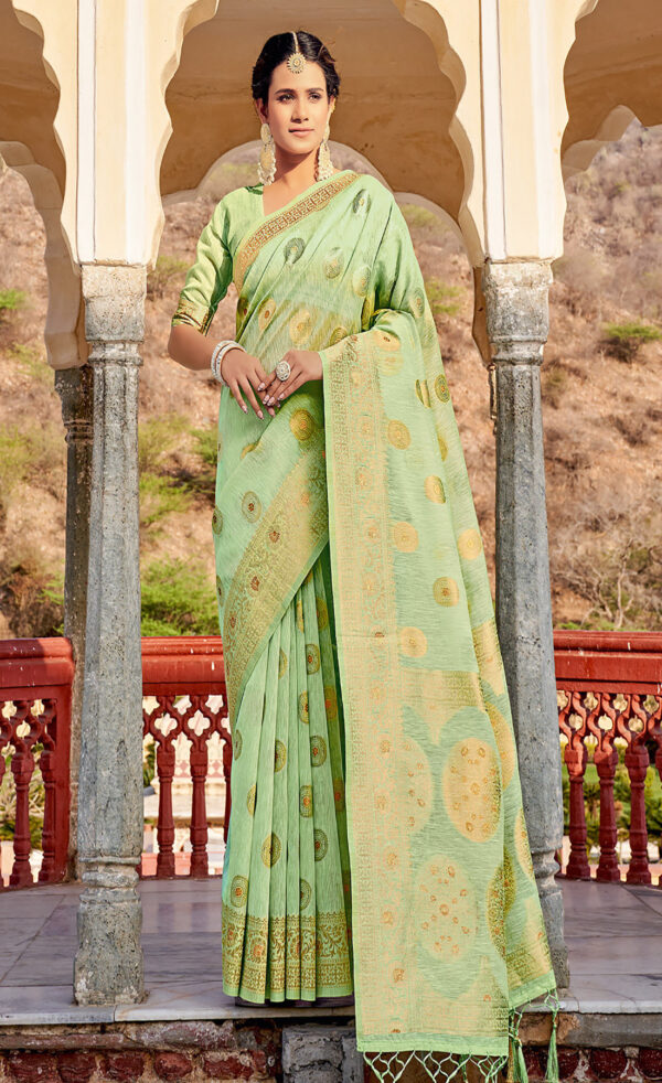 Special Sea Green Color Linen Saree