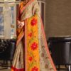 Heavy Embroidery Grey Color Festive Wear Saree