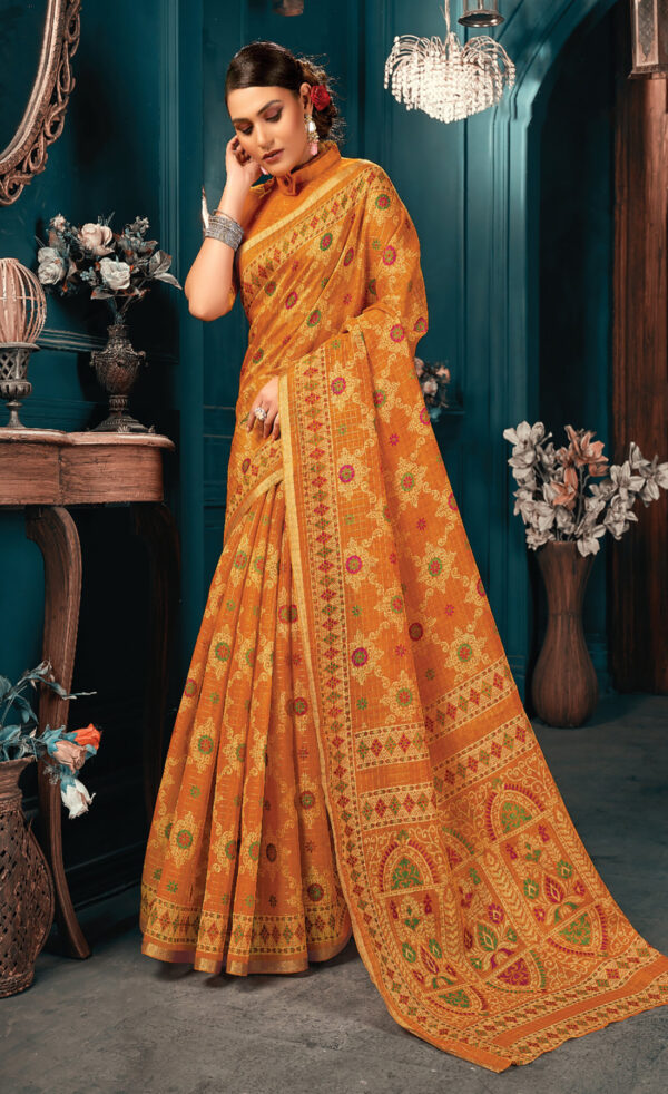Delightful Yellow Color Cotton Saree