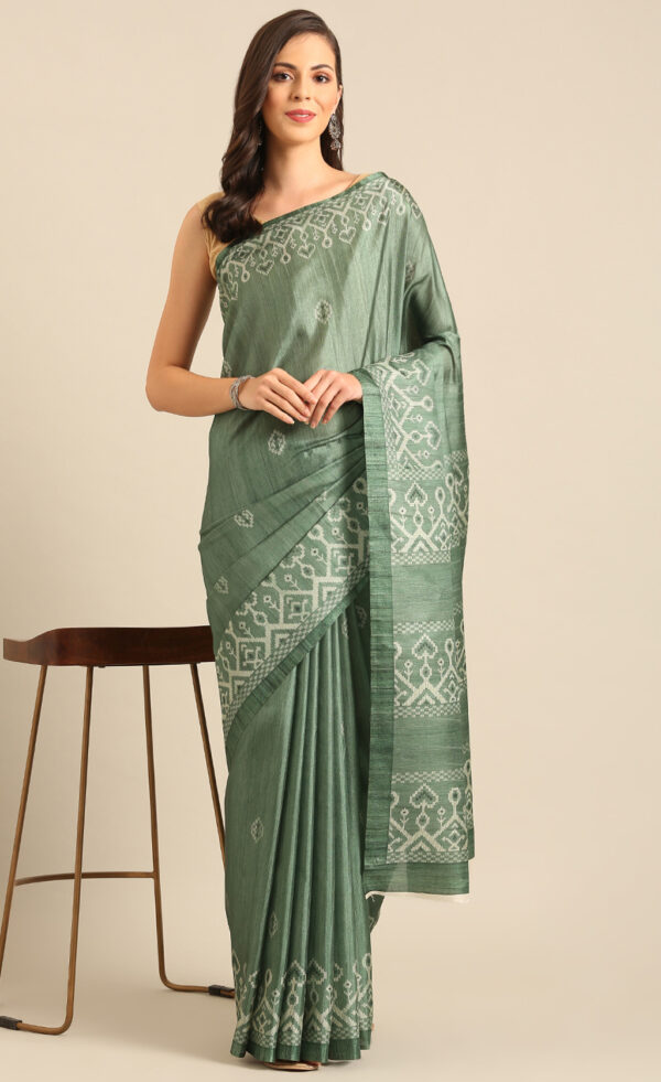 Excuisite Green Color Printed Cotton Saree