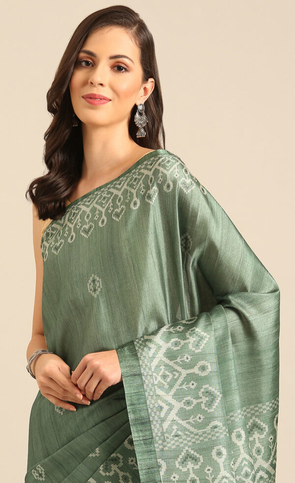 Excuisite Green Color Printed Cotton Saree - Image 2