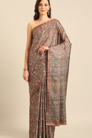 Amazing Brown Color Digital Printed Saree